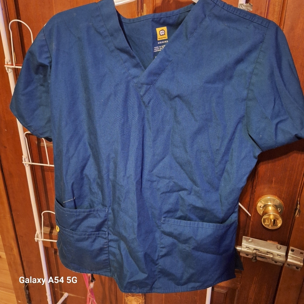 Wonder Winks origin Women's Scrubs Shirts size XL pants size L caribbean blue